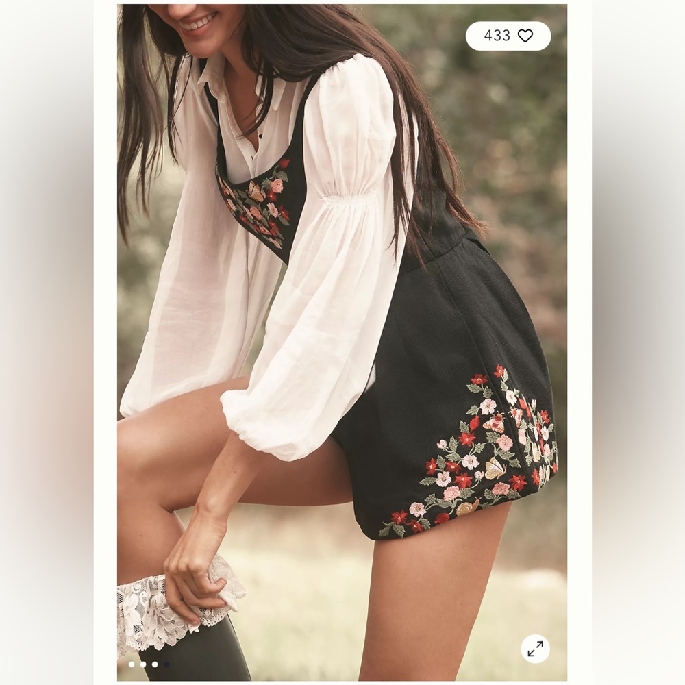 Anthropologie Maeve Long-Sleeve Embroidered Twofer Romper One-Piece Size 10 NEW - Picture 3 of 15